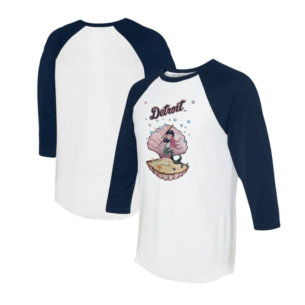 Detroit Tigers Tiny Turnip Unisex Mermaid 3/4-Sleeve Raglan T-Shirt White/Navy