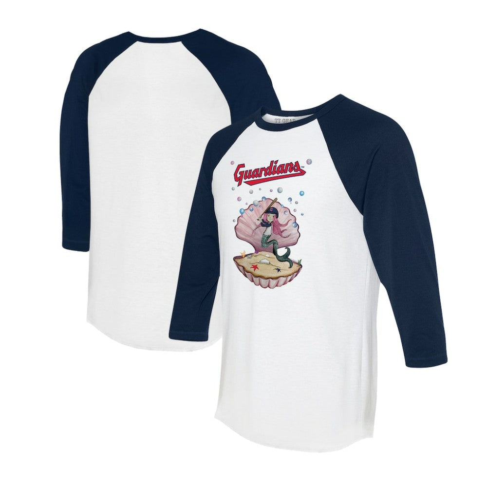 Cleveland Guardians Tiny Turnip Unisex Mermaid 3/4-Sleeve Raglan T-Shirt White/Navy