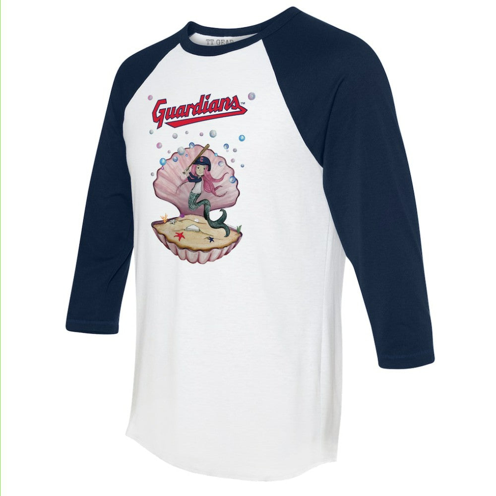 Cleveland Guardians Tiny Turnip Unisex Mermaid 3/4-Sleeve Raglan T-Shirt White/Navy