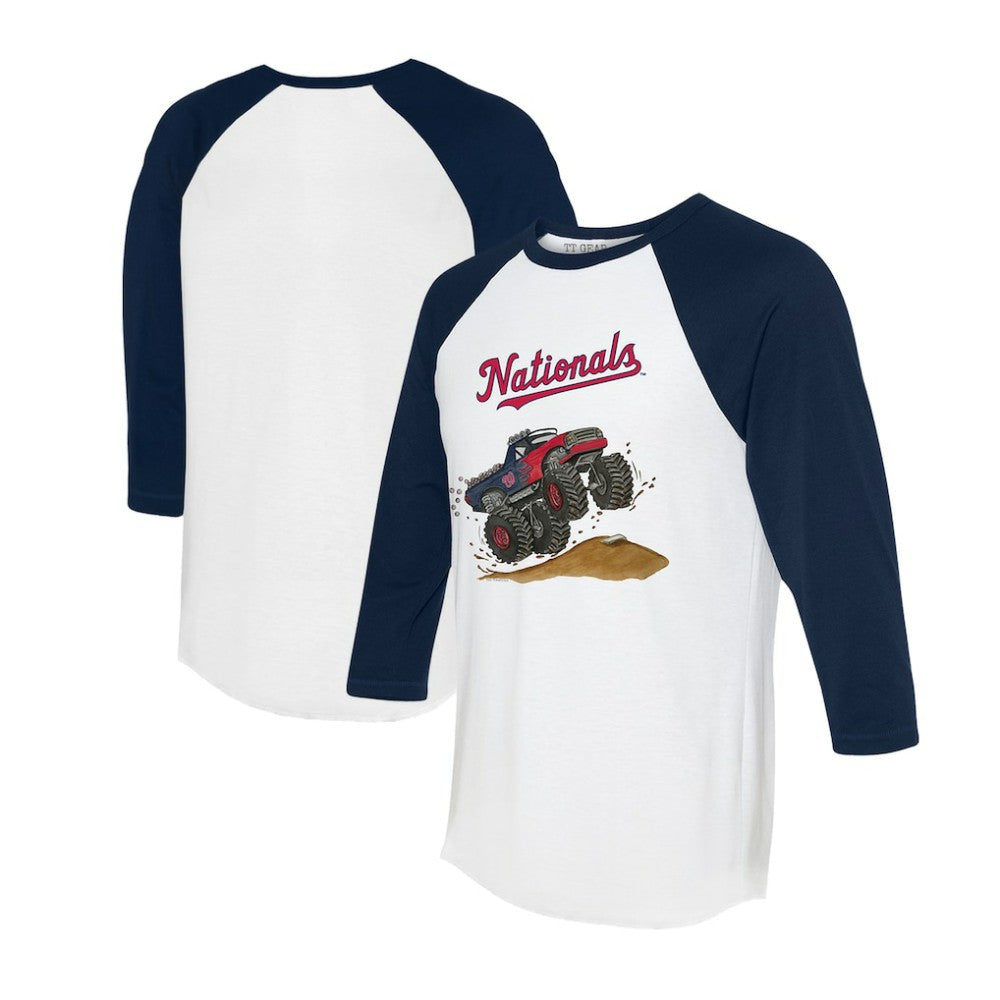 Washington Nationals Tiny Turnip Unisex Monster Truck 3/4-Sleeve Raglan T-Shirt White/Navy