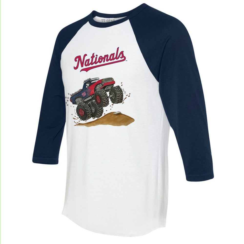 Washington Nationals Tiny Turnip Unisex Monster Truck 3/4-Sleeve Raglan T-Shirt White/Navy