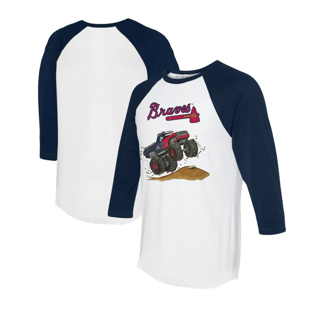 Atlanta Braves Tiny Turnip Unisex Monster Truck 3/4-Sleeve Raglan T-Shirt White/Navy