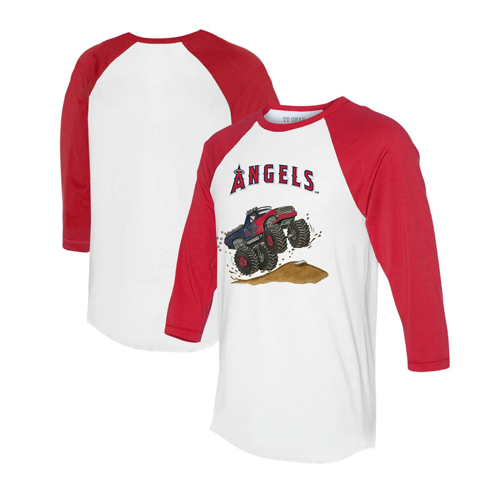 Los Angeles Angels Tiny Turnip Unisex Monster Truck 3/4-Sleeve Raglan T-Shirt White/Red