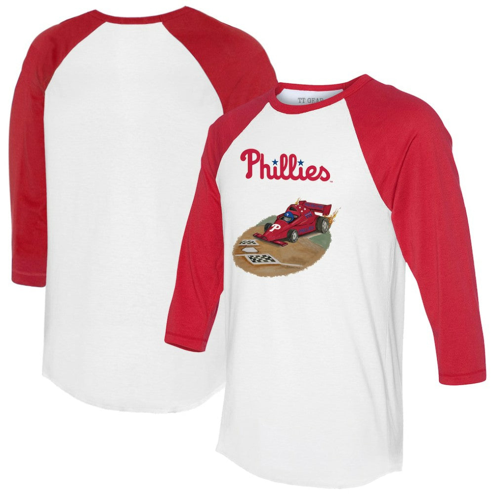 Philadelphia Phillies Tiny Turnip Unisex Race Car 3/4-Sleeve Raglan T-Shirt White/Red