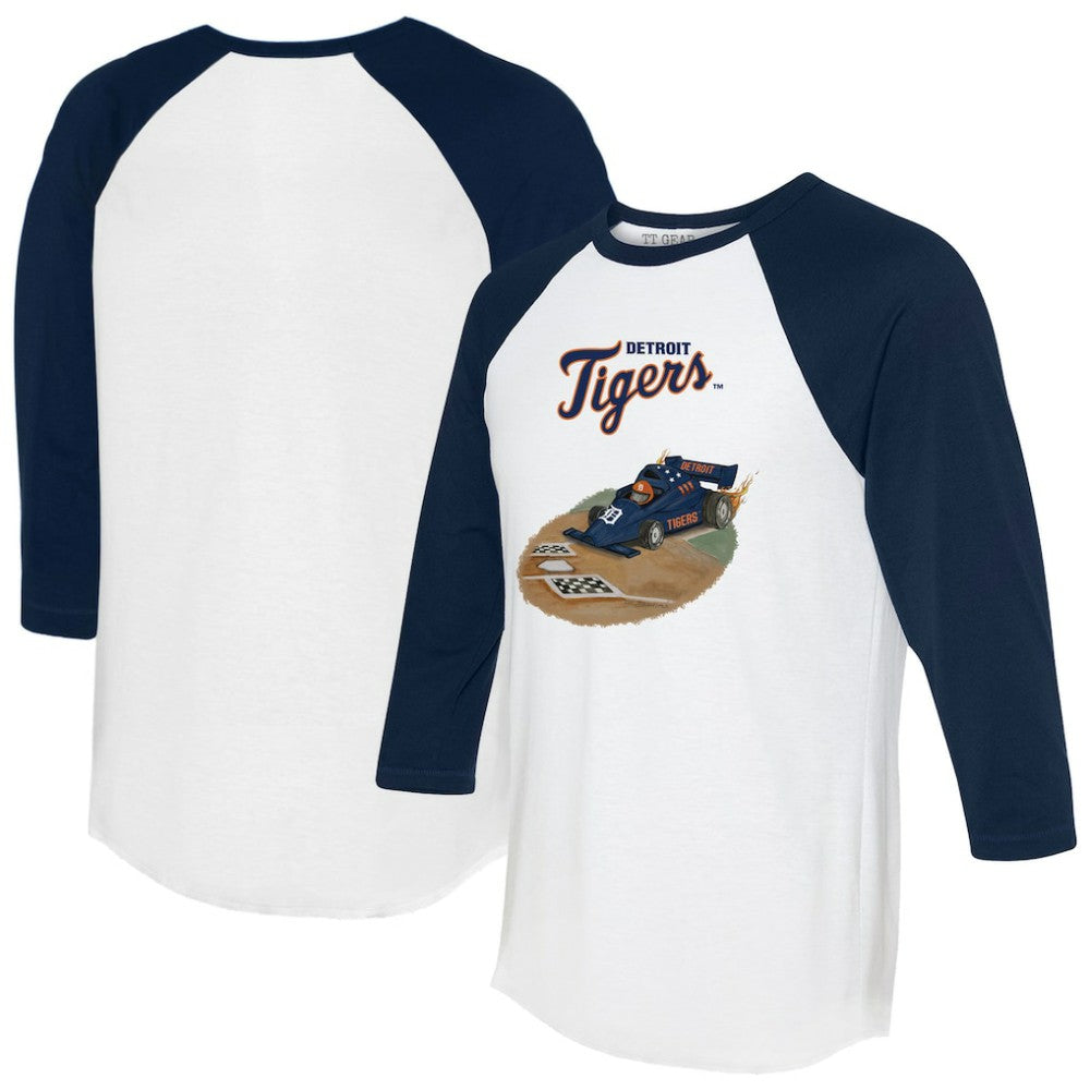 Detroit Tigers Tiny Turnip Unisex Race Car 3/4-Sleeve Raglan T-Shirt White/Navy