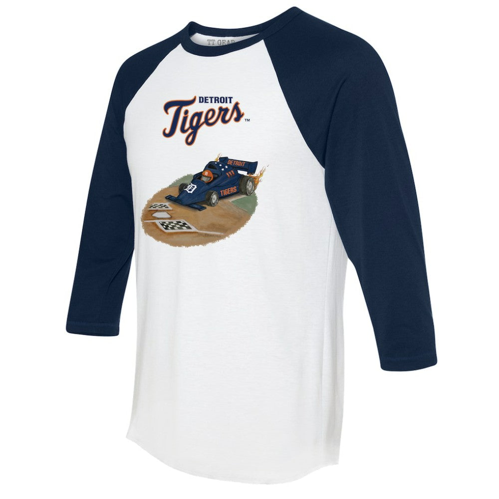 Detroit Tigers Tiny Turnip Unisex Race Car 3/4-Sleeve Raglan T-Shirt White/Navy