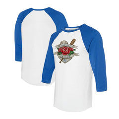 Kansas City Royals Tiny Turnip Unisex Tattoo Rose 3/4-Sleeve Raglan T-Shirt White/Royal