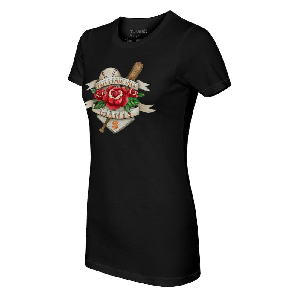 San Francisco Giants Tiny Turnip Women's Tattoo Rose T-Shirt Black