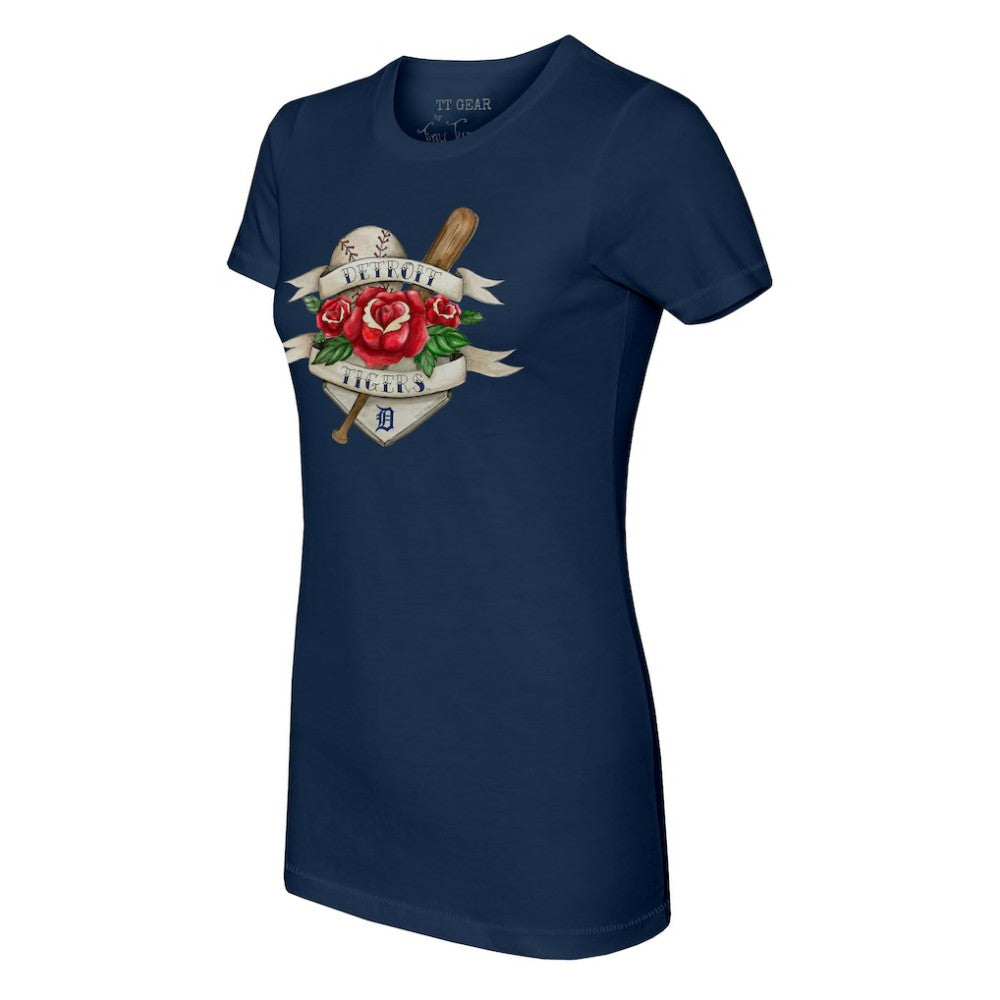 Detroit Tigers Tiny Turnip Women's Tattoo Rose T-Shirt Navy