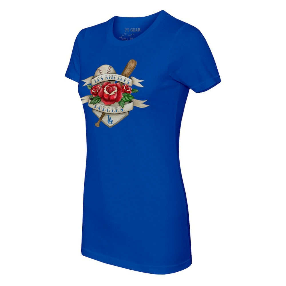 Los Angeles Dodgers Tiny Turnip Women's Tattoo Rose T-Shirt Royal