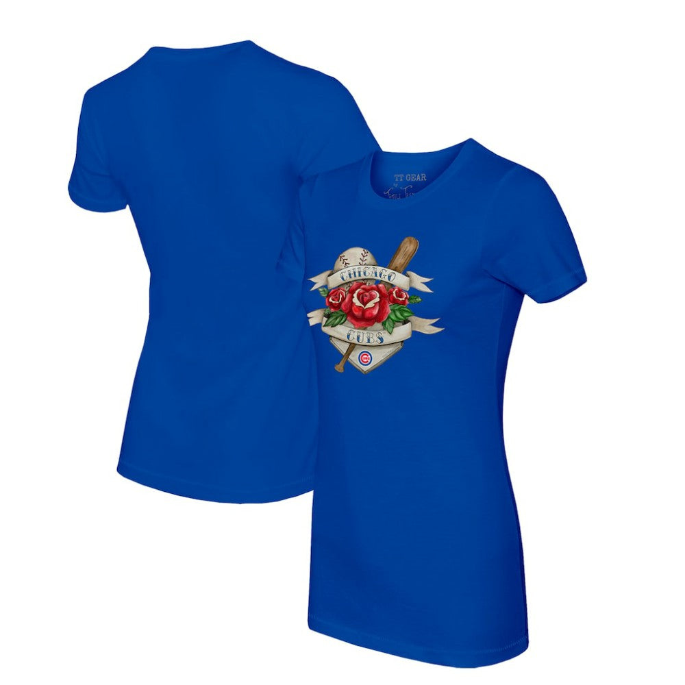 Chicago Cubs Tiny Turnip Women's Tattoo Rose T-Shirt Royal