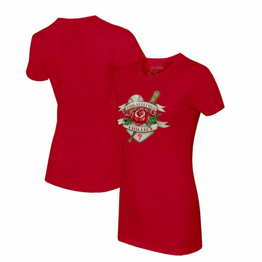 Philadelphia Phillies Tiny Turnip Women's Tattoo Rose T-Shirt Red