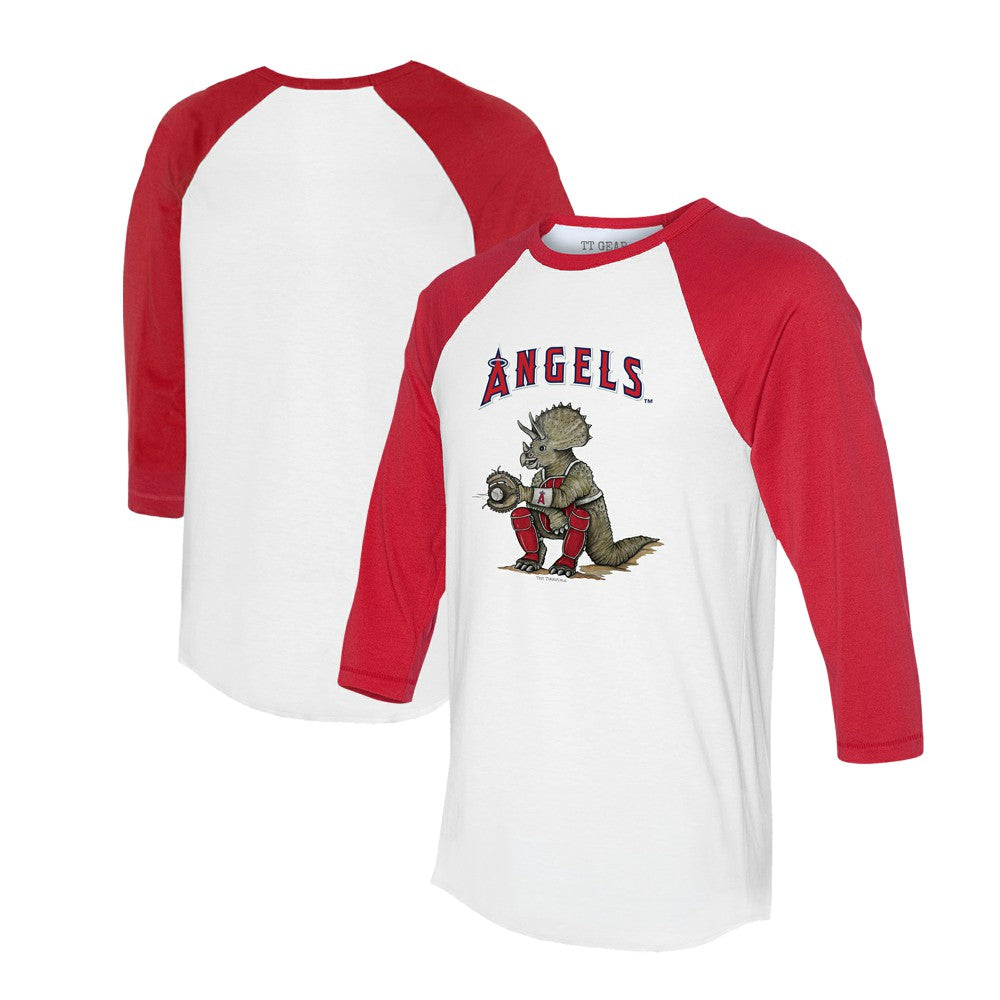 Los Angeles Angels Tiny Turnip Unisex Triceratops 3/4-Sleeve Raglan T-Shirt White/Red