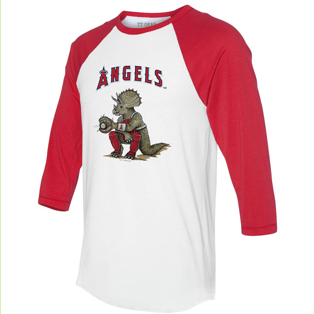 Los Angeles Angels Tiny Turnip Unisex Triceratops 3/4-Sleeve Raglan T-Shirt White/Red