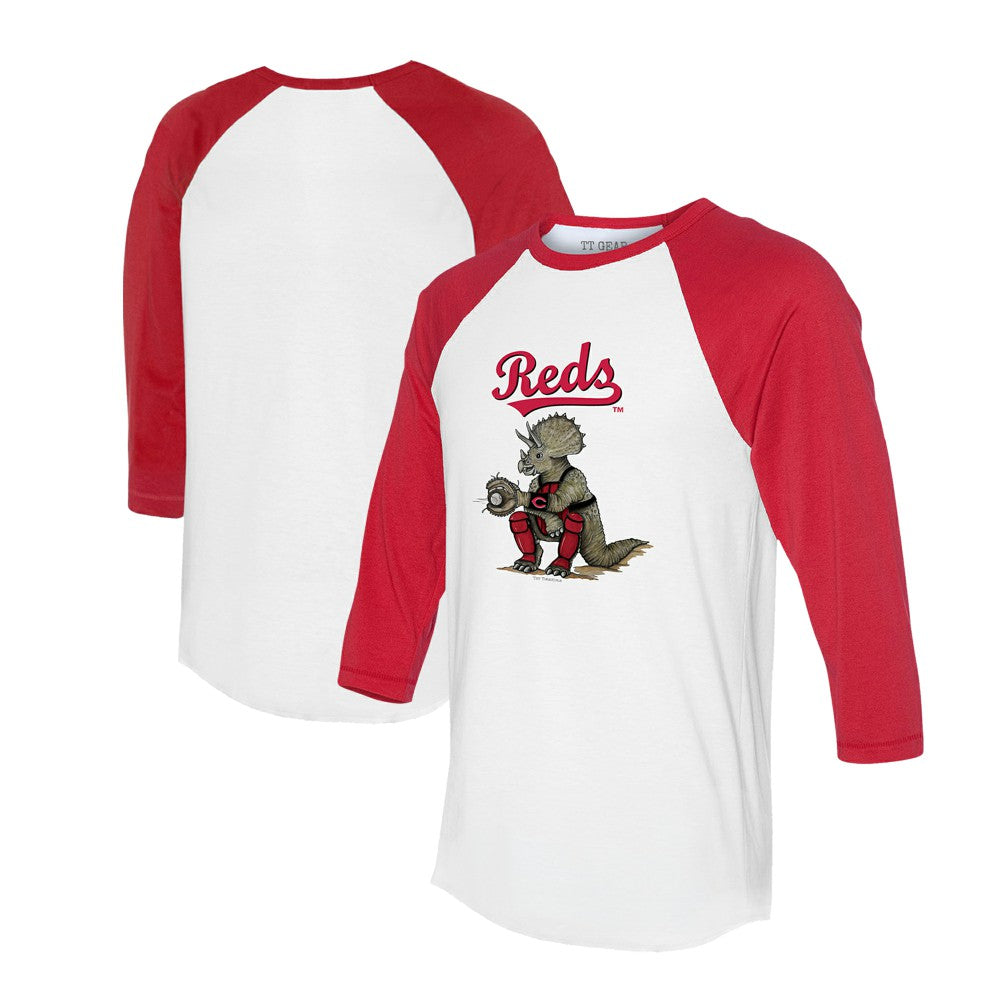 Cincinnati Reds Tiny Turnip Unisex Triceratops 3/4-Sleeve Raglan T-Shirt White/Red