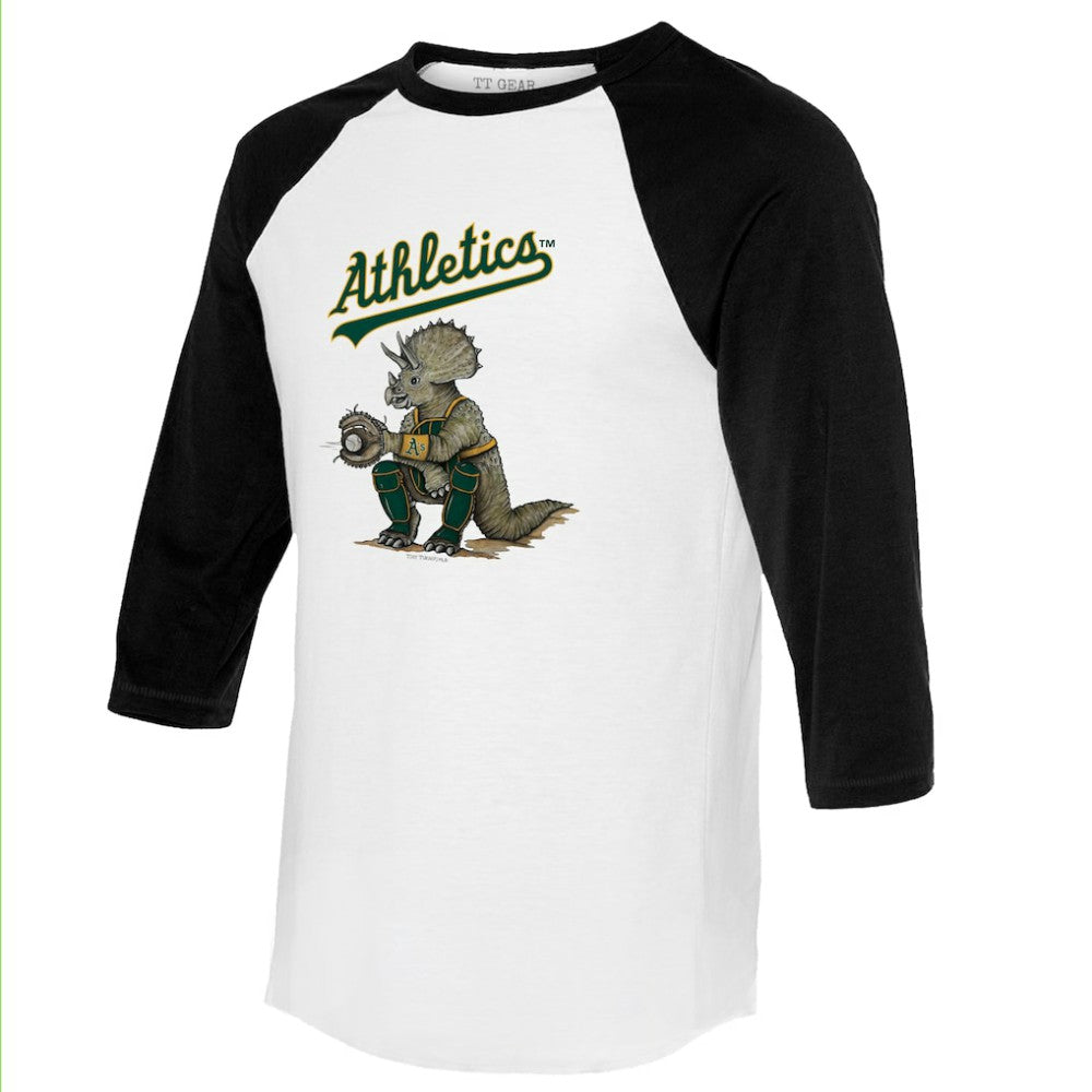 Athletics Tiny Turnip Unisex Triceratops 3/4-Sleeve Raglan T-Shirt White/Black