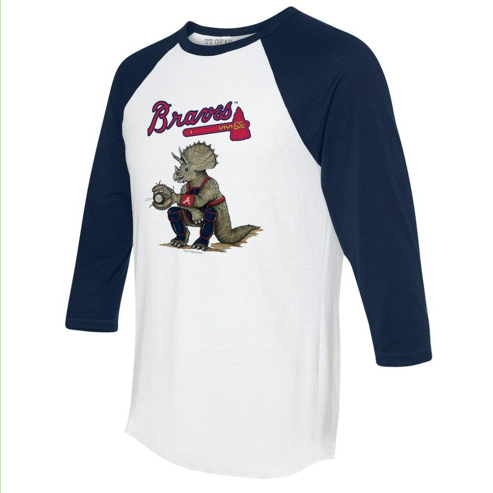 Atlanta Braves Tiny Turnip Unisex Triceratops 3/4-Sleeve Raglan T-Shirt White/Navy