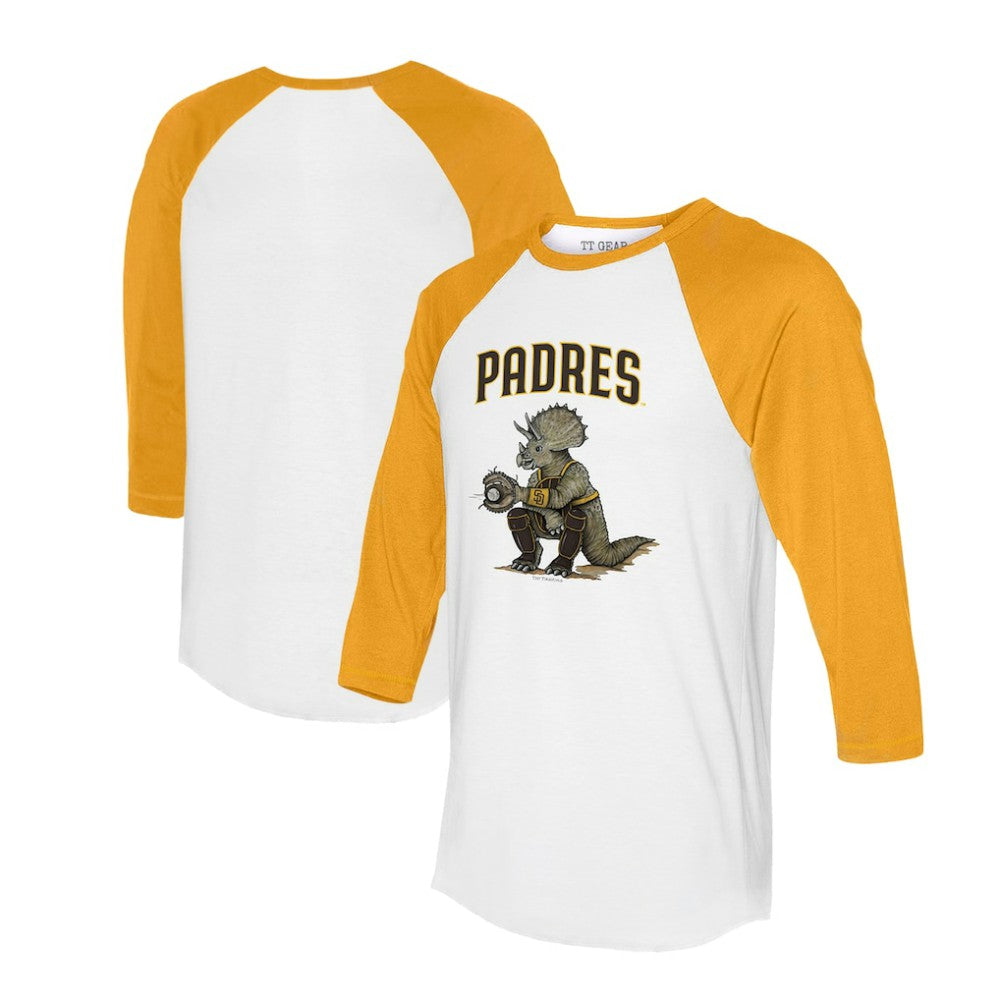 San Diego Padres Tiny Turnip Unisex Triceratops 3/4-Sleeve Raglan T-Shirt White/Gold
