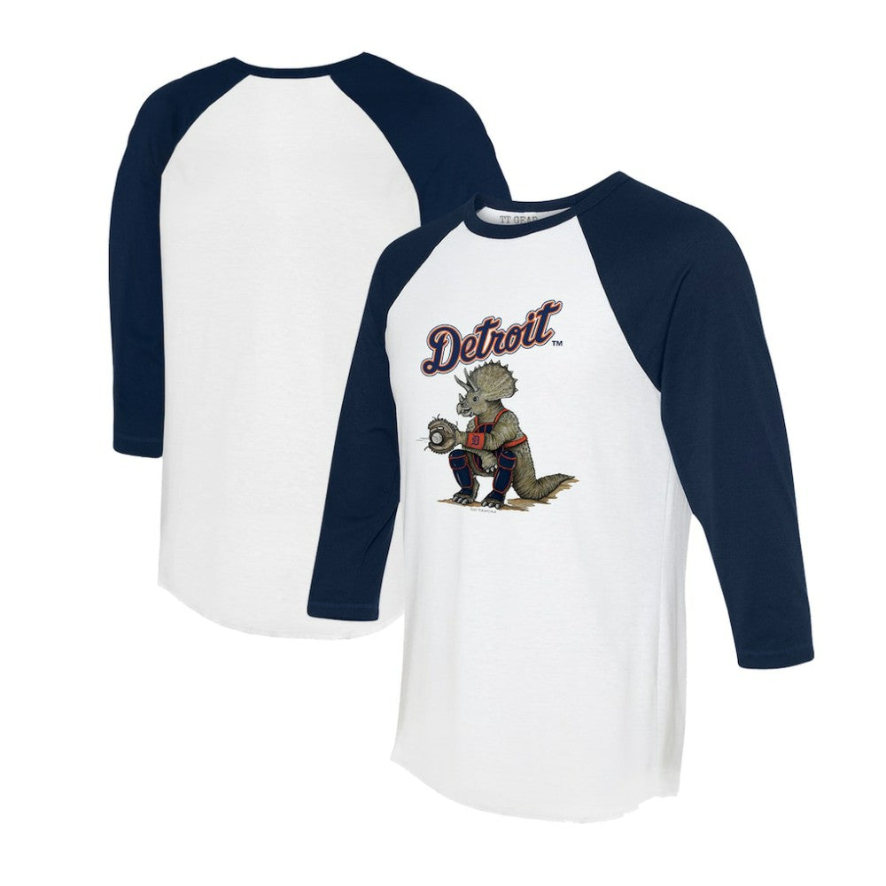 Detroit Tigers Tiny Turnip Unisex Triceratops 3/4-Sleeve Raglan T-Shirt White/Navy
