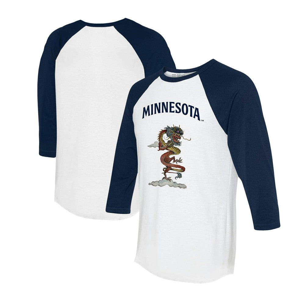 Minnesota Twins Tiny Turnip Unisex 2024 Year of the Dragon 3/4-Sleeve Raglan T-Shirt White/Navy