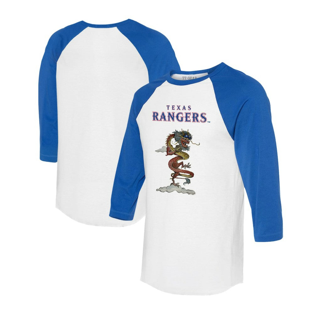 Texas Rangers Tiny Turnip Unisex 2024 Year of the Dragon 3/4-Sleeve Raglan T-Shirt White/Royal
