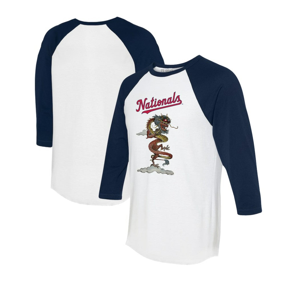 Washington Nationals Tiny Turnip Unisex 2024 Year of the Dragon 3/4-Sleeve Raglan T-Shirt White/Navy