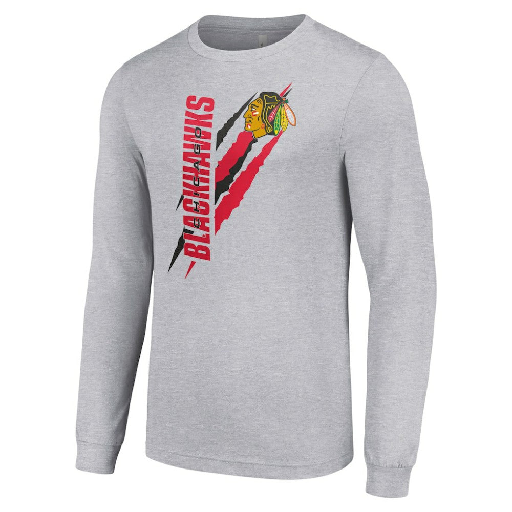 Chicago Blackhawks Starter Color Scratch Long-Sleeve T-Shirt - Heather Gray T-shirts
