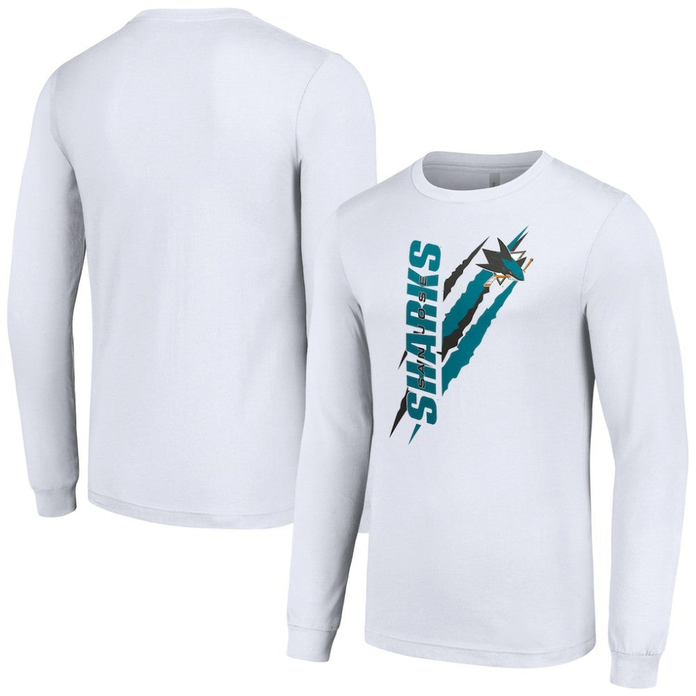 San Jose Sharks Starter Color Scratch Long-Sleeve T-Shirt - White T-shirts