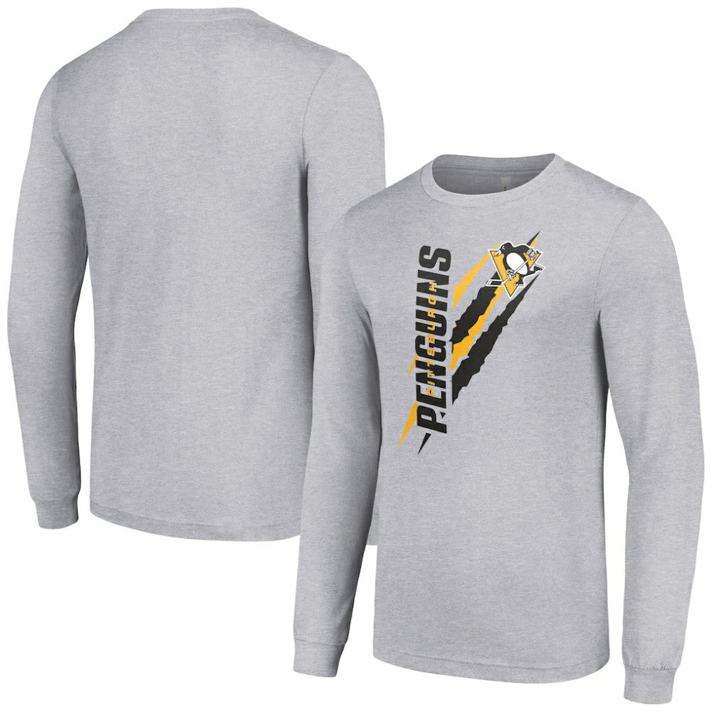 Pittsburgh Penguins Starter Color Scratch Long-Sleeve T-Shirt - Heather Gray T-shirts
