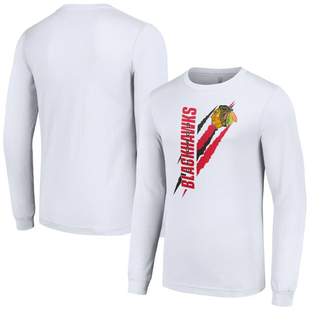 Chicago Blackhawks Starter Color Scratch Long-Sleeve T-Shirt - White T-shirts