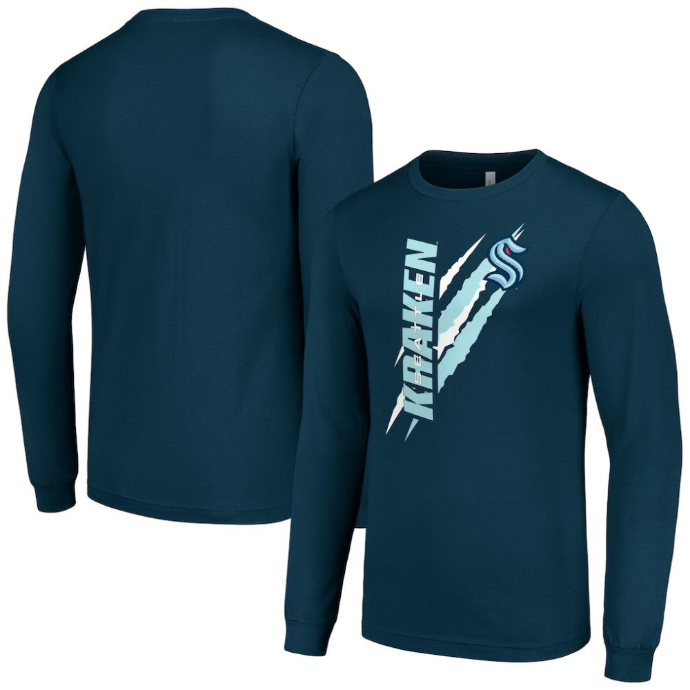 Seattle Kraken Starter Color Scratch Long-Sleeve T-Shirt - Deep Sea Blue T-shirts