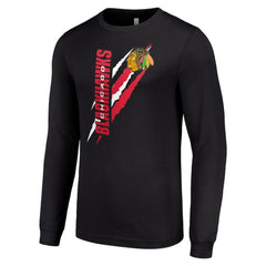 Chicago Blackhawks Starter Color Scratch Long-Sleeve T-Shirt - Black T-shirts