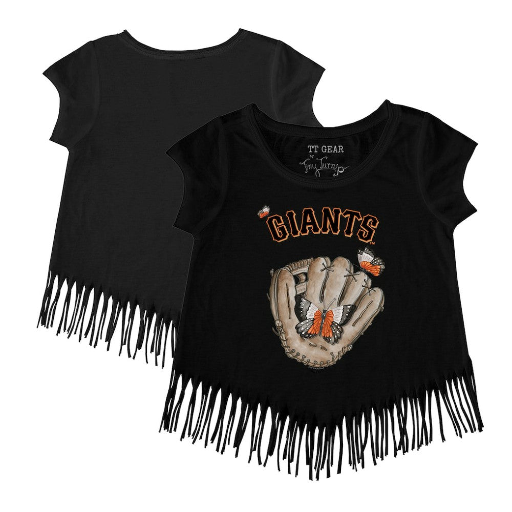 San Francisco Giants Tiny Turnip Girls Youth Butterfly Glove Fringe T-Shirt Black