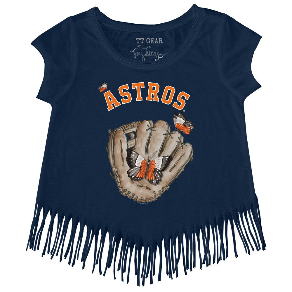 Houston Astros Tiny Turnip Girls Youth Butterfly Glove Fringe T-Shirt Navy