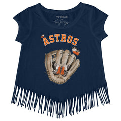 Houston Astros Tiny Turnip Girls Youth Butterfly Glove Fringe T-Shirt Navy