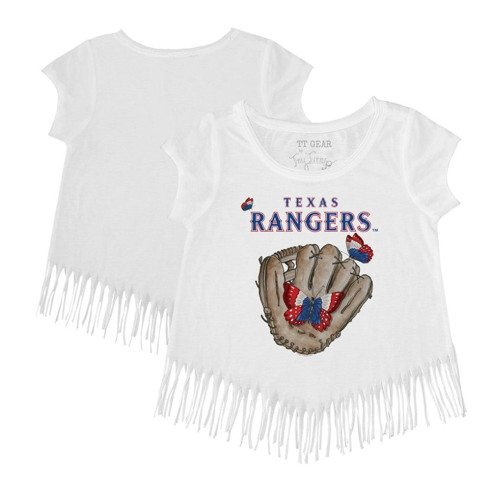 Texas Rangers Tiny Turnip Girls Youth Butterfly Glove Fringe T-Shirt White