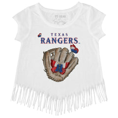 Texas Rangers Tiny Turnip Girls Youth Butterfly Glove Fringe T-Shirt White