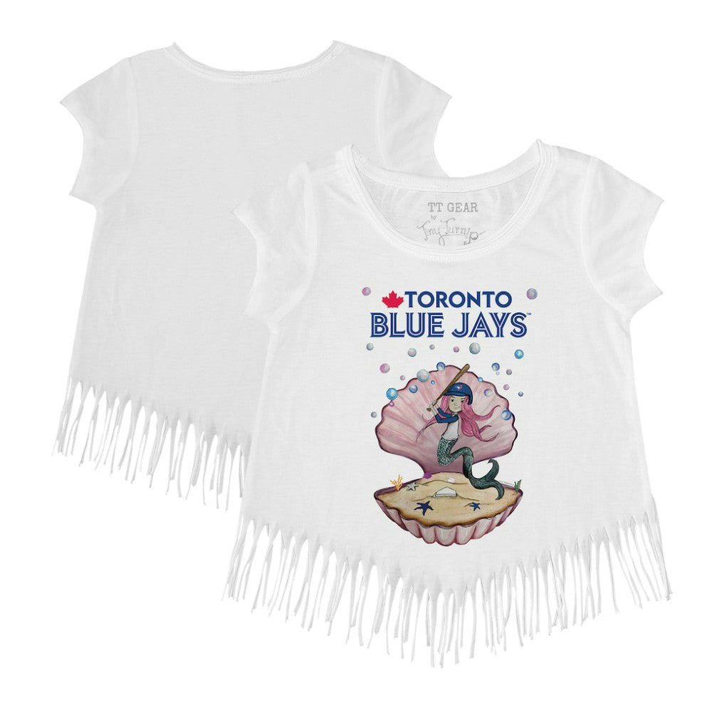 Toronto Blue Jays Tiny Turnip Girls Youth Mermaid Fringe T-Shirt White