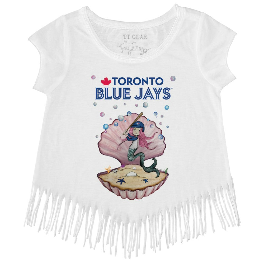 Toronto Blue Jays Tiny Turnip Girls Youth Mermaid Fringe T-Shirt White