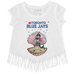 Toronto Blue Jays Tiny Turnip Girls Youth Mermaid Fringe T-Shirt White