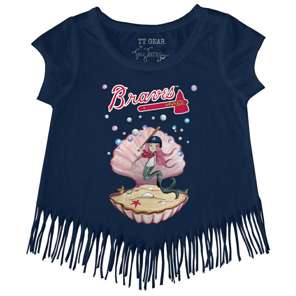 Atlanta Braves Tiny Turnip Girls Youth Mermaid Fringe T-Shirt Navy