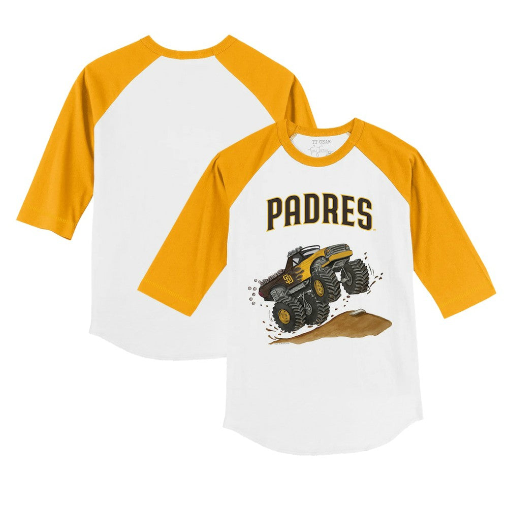 San Diego Padres Tiny Turnip Youth Monster Truck 3/4-Sleeve Raglan T-Shirt White/Gold