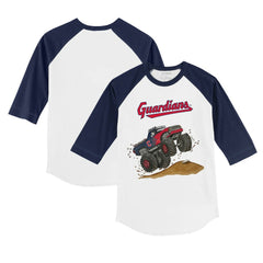 Cleveland Guardians Tiny Turnip Youth Monster Truck 3/4-Sleeve Raglan T-Shirt White/Navy