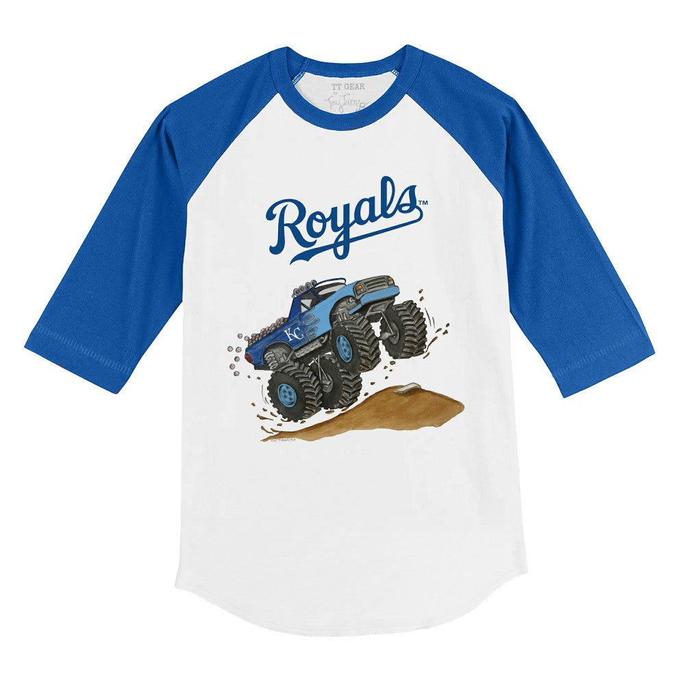 Kansas City Royals Tiny Turnip Youth Monster Truck 3/4-Sleeve Raglan T-Shirt White/Royal