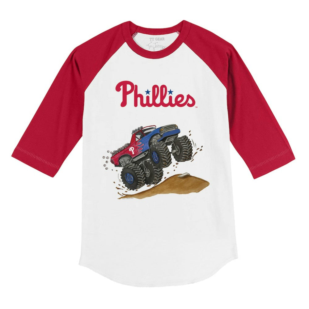 Philadelphia Phillies Tiny Turnip Youth Monster Truck 3/4-Sleeve Raglan T-Shirt White/Red