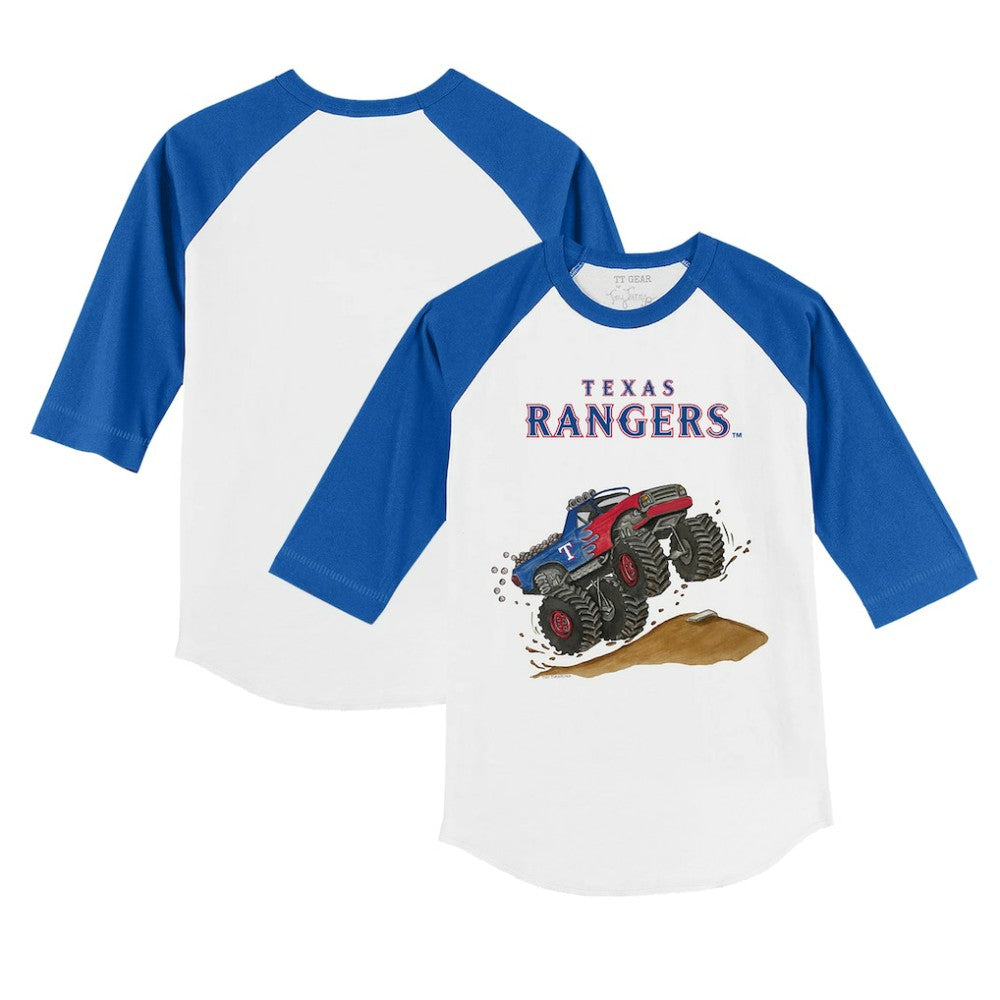 Texas Rangers Tiny Turnip Youth Monster Truck 3/4-Sleeve Raglan T-Shirt White/Royal
