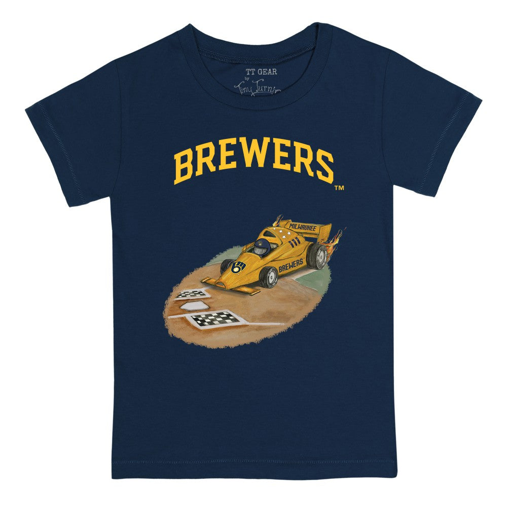 Milwaukee Brewers Tiny Turnip Youth Race Car T-Shirt Navy