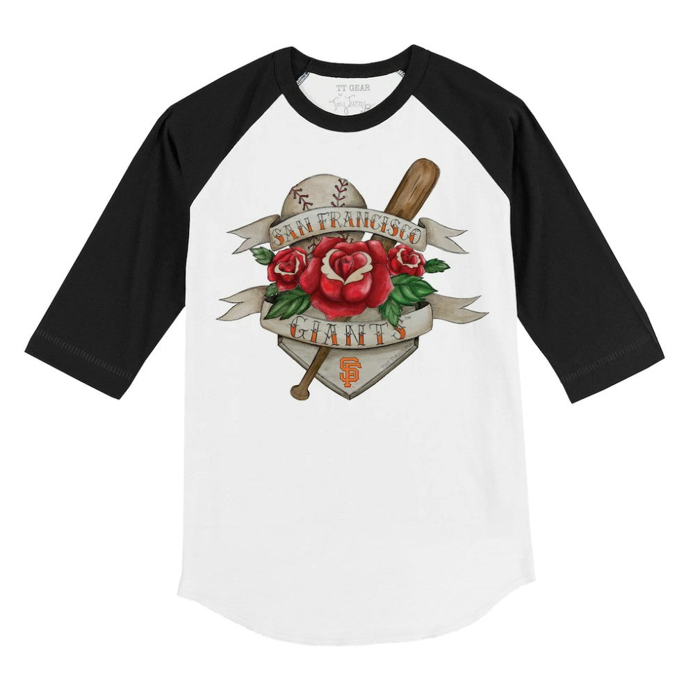 San Francisco Giants Tiny Turnip Youth Tattoo Rose 3/4-Sleeve Raglan T-Shirt White/Black