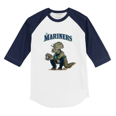 Seattle Mariners Tiny Turnip Youth Triceratops 3/4-Sleeve Raglan T-Shirt White/Navy