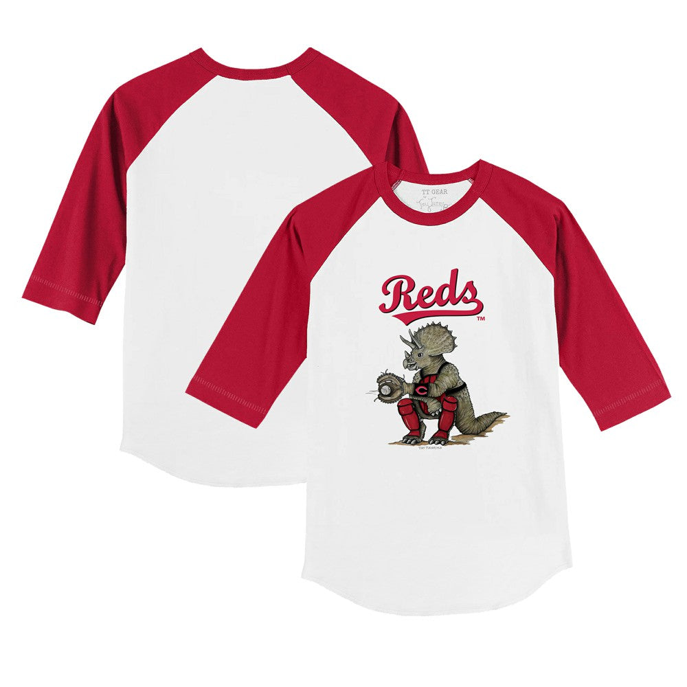 Cincinnati Reds Tiny Turnip Youth Triceratops 3/4-Sleeve Raglan T-Shirt White/Red